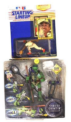 Ninja Turtle and Starting Lineup Action Figures. 2pc Lot: Ninja Turtle Donatello Street Grinding 