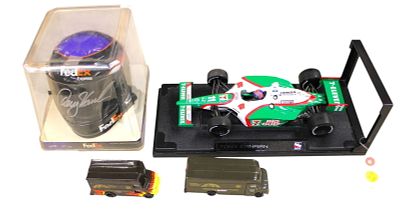 7up diecast Indy Car, FedEx Helmet sg Hamlin. 4 piece lot: 7up diecast Indy Car 711 Formula Max 
