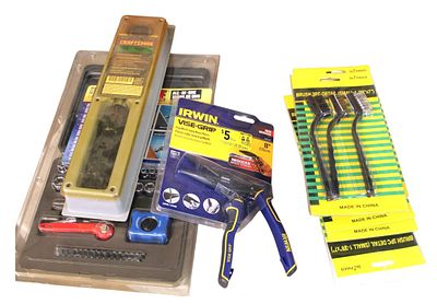 Selection new tools, Irwin vice grips, craftsman torque wrench, detail brushes Condition: 