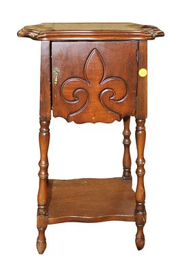 Semi antique copper lined smoke stand. Semi antique depression 1 door copper lined walnut smoke 
