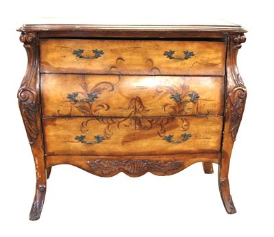Paint decorated 3 drawer chest, original finish, structurally sound with some finish loss here 