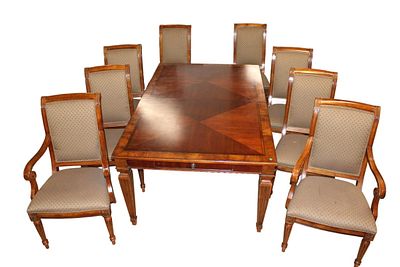 Ethan Allen 9pc burl mahogany & banded dining set. Ethan Allen 9 piece burl mahogany and banded 