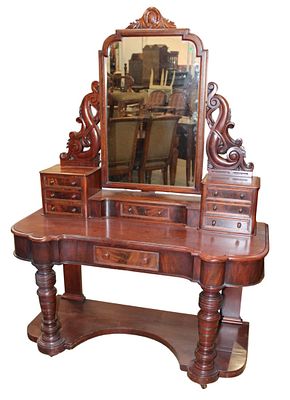 Antique mahog fancy carved & ornate vanity w/mirror. Antique solid mahogany fancy carved and 