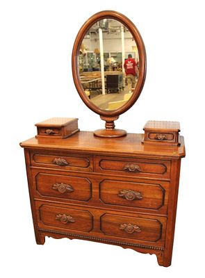 Antique walnut Victorian dresser w/swiveling mirror. Antique solid walnut Victorian 6 drawer 
