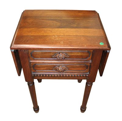 Antique walnut drop leaf table or nightstand. Nice antique solid walnut drop leaf 2 drawer table 