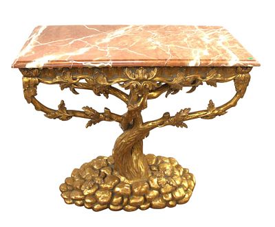 William Switzer handcrafted tree of life marble top console. William Switzer hand crafted tree 