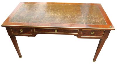 French 19thC. antique leather top bureau plat desk. French 19th century antique leather top 
