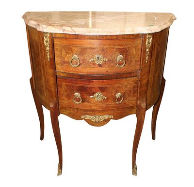 French 19th century antique m/t & bronze inlaid stand. French 19th century antique marble top 