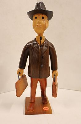 Vtg hand carved businessman attrib Romer Cormano. Vintage hand carved wood businessman figure 