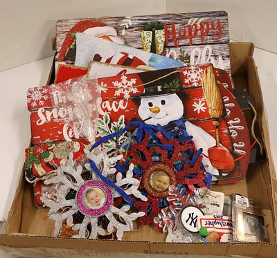 Holiday decorations incl sg snowflakes & others. Assortment of Holiday decorations including 
