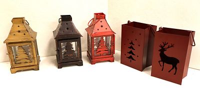 5 metal holiday candle holders. Approx. 7.5"h x 4" x 4"