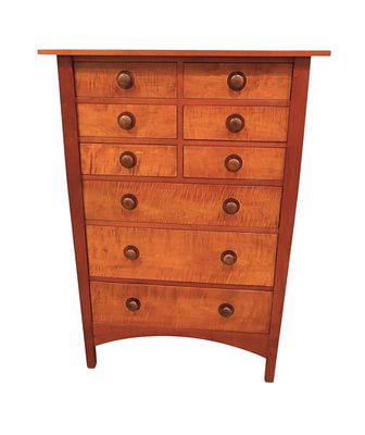 Stickley Harvey Ellis beautiful rare model 6 over 3 drawers high chest in the tiger maple and 