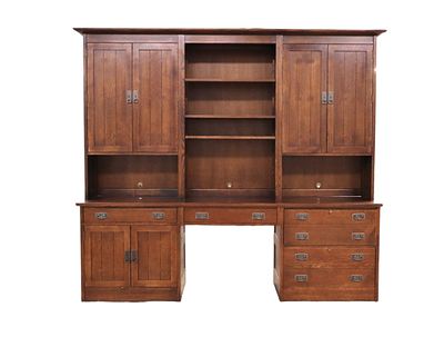 Impressive Stickley mission oak 2 pc wall credenza. Impressive Stickley mission oak 2 piece wall 