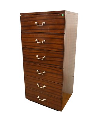 Barclay Butera 6 drawer modern design laminated walnut lingerie chest, original finish 