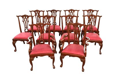 Set of 10 solid mahogany chippendale style in the manner of Maitland Smith (no tag found) 