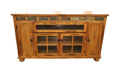 Arts & Crafts style oak buffet / media with slate tile accents by Sedona with fitted interior. A 