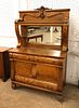 Antique oak mirror back bevel glass carved buffet, structurally sound and in good condition for Image - 4