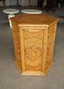Mid Century octagon carved pedestal table in mixed woods oak and other, original finish Image - 2
