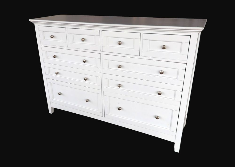 Contemporary country style white painted 10 drawer low chest, original finish, structurally 