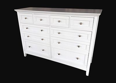 Contemporary country style white painted 10 drawer low chest, original finish, structurally 