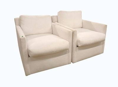 Pair of swivel modern design canvas upholstered chairs, structurally sound and in good 
