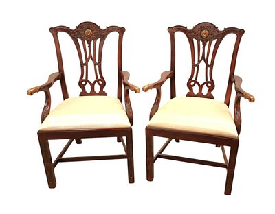 Pair beautiful Maitland Smith solid mahogany arm chairs. Pair of beautiful Maitland Smith solid 