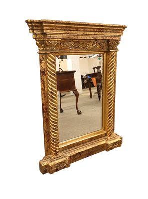 Italian style in antique decorated gold bevel glass mirror, structurally sound and in good 