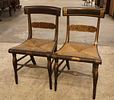 Pair of antique stenciled rush bottom chairs, structurally sound repaired stretcher. 33"h x Image - 2