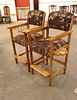 Pair of billiard high top upholstered mahogany chairs with cup holders. Pair of billiard high Image - 1