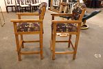 Pair of billiard high top upholstered mahogany chairs with cup holders. Pair of billiard high Image - 5