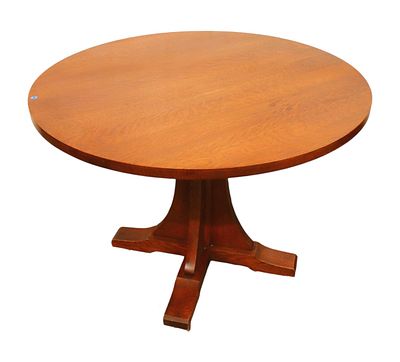 Stickley 42" round mission oak breakfast table - orig. finish. Stickley 42" round mission oak 
