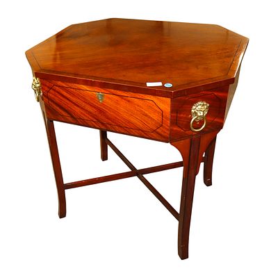 Vtg Baker nice model accent table w/bronze lion heads. Vintage Baker Furniture nice model banded 