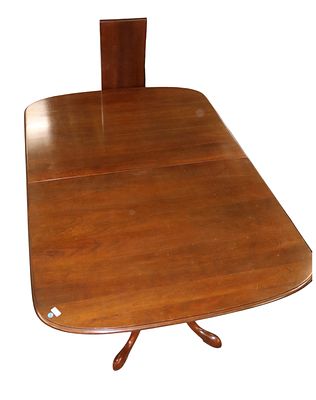 Stickley double pedestal quad leg dining table with leaf. Stickley solid cherry double pedestal 