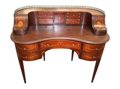 Beautiful antique French inlaid Carlton style desk. Beautiful antique French inlaid all around 