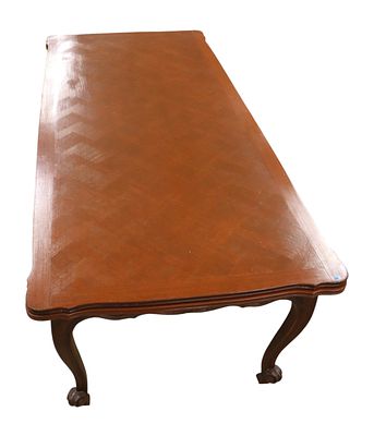 Antique country French w/parquet herringbone top dining table. Antique country French solid 