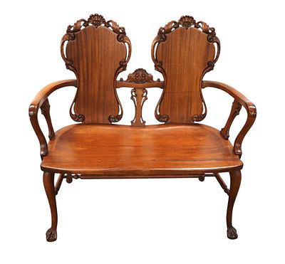 Antique solid mahogany ball & claw carved settee. Antique solid mahogany ball and claw carved 