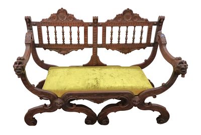 Antique continental highly hand carved bench. Antique continental highly hand carved upholstered 