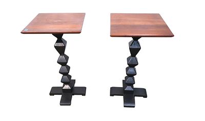 Vtg PR Ethan Allen natural cherry pedestal tables. Vintage pair of Ethan Allen pedestal tables 