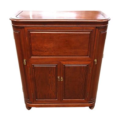 Nice Vtg Asian lift top fall front fitted dry bar cart made in Hong Kong. Nice Asian inspired 