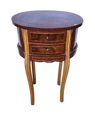FR burl walnut & rosewood oval stand - original finish. French style burl walnut and rosewood 