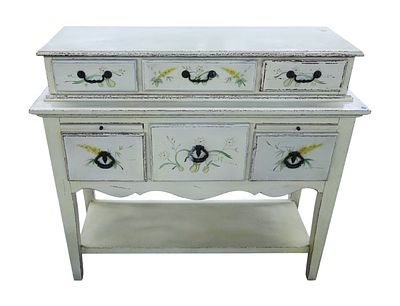 Nice paint decorated 6 drawer country style server, original finish with distressed paint 