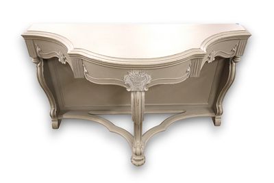 Vtg paint decorated depression carved console w/drawer. Vintage paint decorated depression 