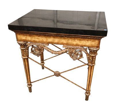 Laminated culture MT gilt style console center table. Laminated culture marble top gilt style 
