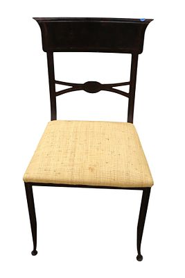 Iron paint decorated side chair with woven seat, original paint, structurally sound and in good 