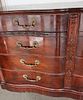 Vintage burl mahogany 8 drawer carved low chest, plume carved on sides, original finish Image - 1