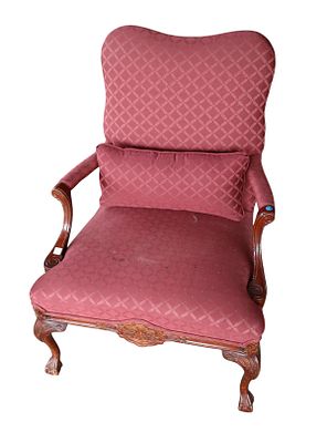 Century Chair vtg. ball & claw upholstered arm chair. Century Chair Company vintage ball and 