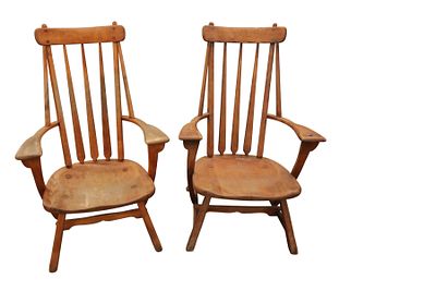 PR MCM Sikes Chair Co Herman de Vries windsor chairs. RARE pair mid century modern Sikes Chair 