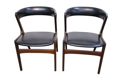 PR Vtg MCM Danish teak chairs - Fire Kai Kristiansen. PAIR of vintage mid century modern Danish 