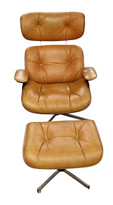Eames style leather and laminated chair & ottoman. Eames style leather chair and ottoman in 