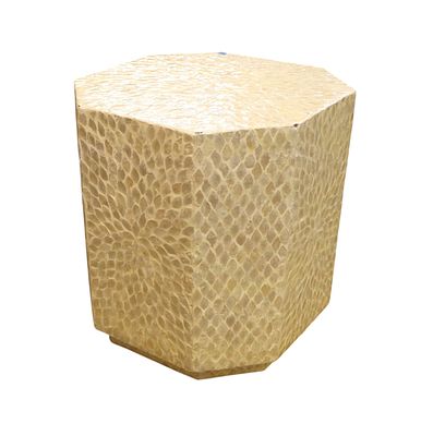 MCM MOP shell sculptured hexagon table or stool. Mid century modern mother of pearl shell 